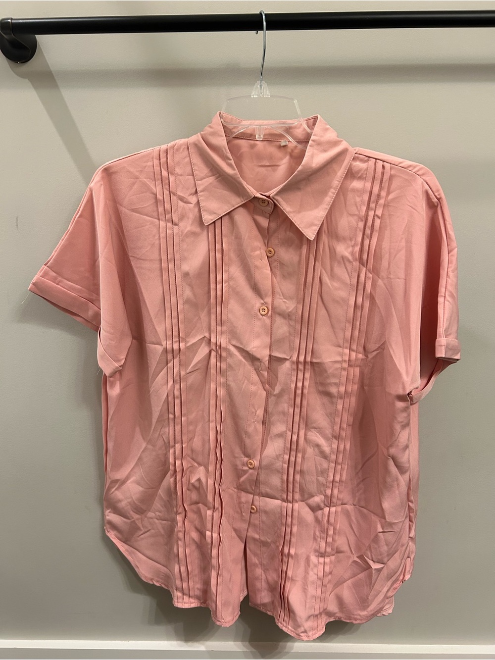 Classic Short-Sleeve Pintuck Blouse - Pink
